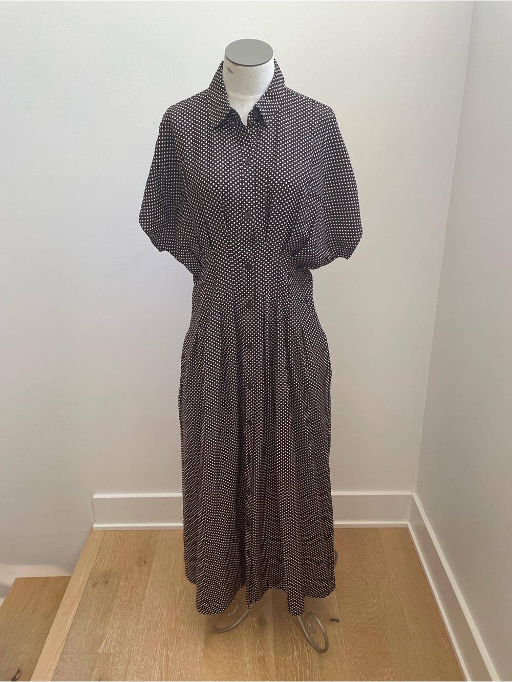 LOFT Black and White Polka Dot Maxi Shirt Dress